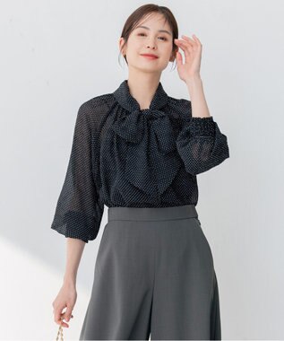 組曲 【前後着用可】サッカードビードットプリント ブラウス ブラック系5