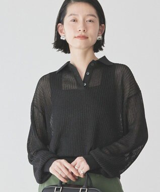 AMERICAN HOLIC メタルライクニットポロ Black