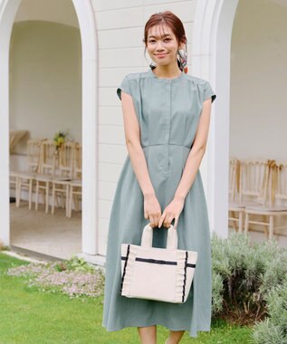 Tiaclasse 【洗える】リネンライクフレンチスリーブワンピース ミント