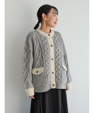 AMERICAN HOLIC 配色ケーブルニットカーディガン Light Gray Mixture