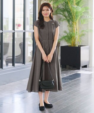 Tiaclasse 【洗える】リネンライクフレンチスリーブワンピース チャコールグレー