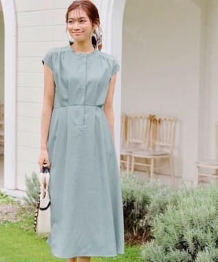 Tiaclasse 【洗える】リネンライクフレンチスリーブワンピース ミント