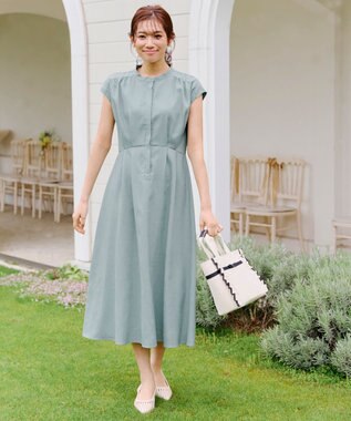 Tiaclasse 【洗える】リネンライクフレンチスリーブワンピース ミント