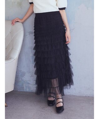 earth music&ecology ティアードフリルチュールスカート Black