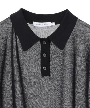 AMERICAN HOLIC ウォッシャブルシアーニット半袖ポロシャツ Black