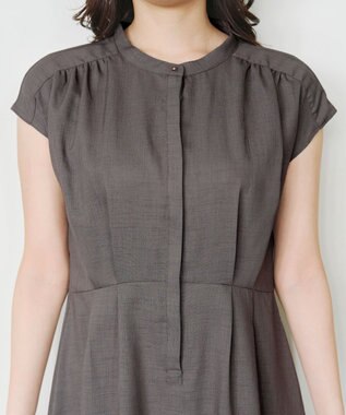 Tiaclasse 【洗える】リネンライクフレンチスリーブワンピース チャコールグレー
