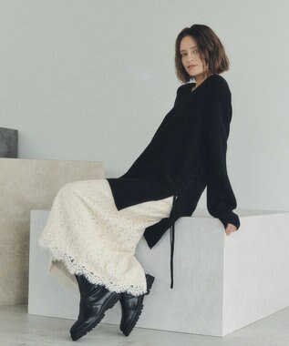 YECCA VECCA Vネックドロストデザインニット Lime Green