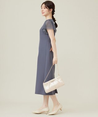 ANY SIS フリルスリーブペンシル ドレス ブルーグレー