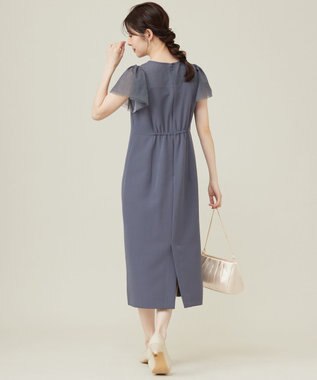 ANY SIS フリルスリーブペンシル ドレス ブルーグレー