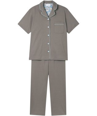 une nana cool 【綿100%】60/2 やわらか天竺 半袖開襟パジャマ MADE WITH LIBERTY FABRIC アッシュグレー