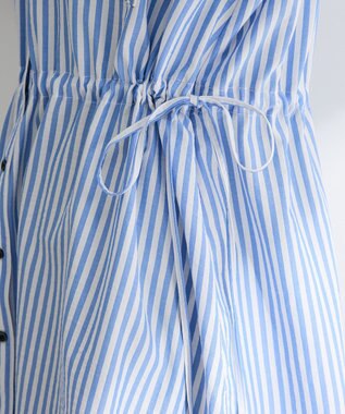 Green Parks ウエストリボンミディ丈ワンピース Stripe Blue