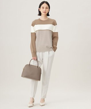 自由区 L 【カタログ掲載・洗える】モールコンビ ニット ダークベージュ×エクリュ