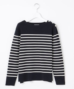 J.PRESS LADIES 【洗える】KATE パネルボーダー ボートネック ニット ネイビー系1