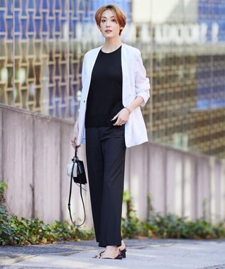 ICB L 【接触冷感・UVカット・速乾・洗える】マットスキューバ セミワイドパンツ ブラック系