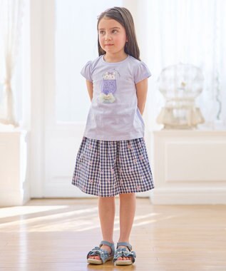 ANY KIDS シャラシャラ ビーズ入り Tシャツ サックスブルー×ネコ