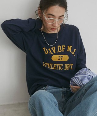 WEGO 【ANGIE VINTAGE】GILDAN カレッジロゴ オーバーサイズ プリント ロンT ネイビー