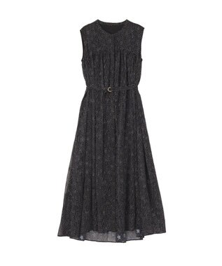 YECCA VECCA シアードット柄ギャザーワンピース Black