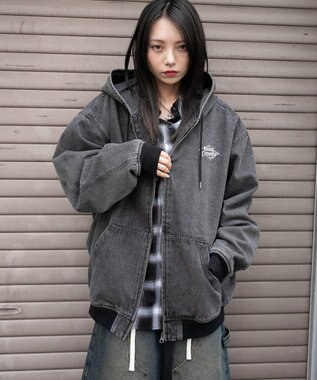 WEGO 【ユニセックス着用ITEM/MLサイズ展開】ワーカーズフードブルゾン デニムブラックソノタ