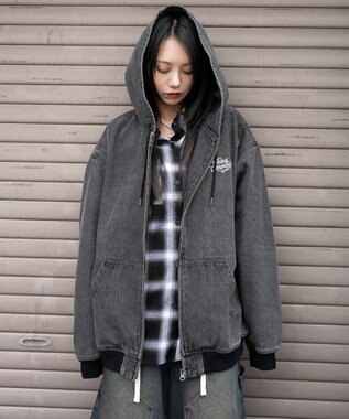 WEGO 【ユニセックス着用ITEM/MLサイズ展開】ワーカーズフードブルゾン デニムブラックソノタ