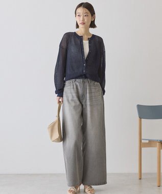 AMERICAN HOLIC 【前後2WAY】透かし編みニットカーディガン Navy