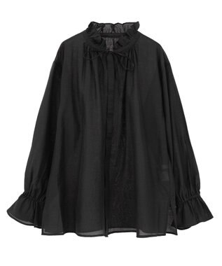 Green Parks フリルカラーリボンブラウス Black
