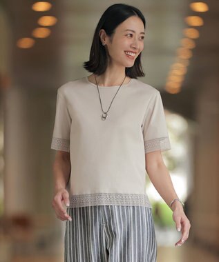 J.PRESS LADIES 【一枚で着映え】コットンスムース レース カットソー グレージュ系