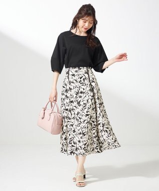 ANY SIS 【洗える】ラインポイントフラワー スカート モノトーン系