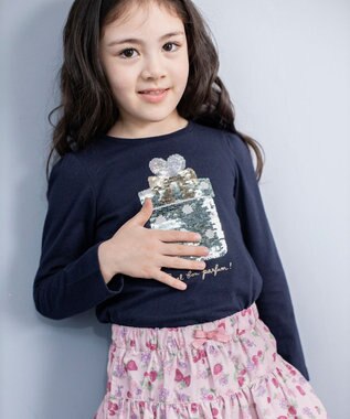 ANY KIDS ミラクルスパンコール 長袖 Tシャツ ネイビー×パフューム