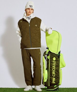 PW CIRCULUS 【撥水加工 / ストレッチ】【MEN】キルティング中綿ベスト ゴルフ カーキ系