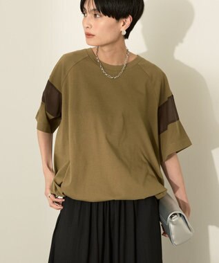 AMERICAN HOLIC 異素材ライン切替プルオーバー Olive