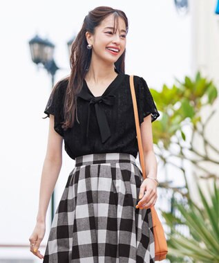 Tiaclasse 【洗える】幅広く活躍が期待できるボウタイレースブラウス ブラック