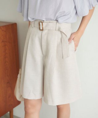 Feroux 【洗える】ベルテッドショート パンツ ベージュ系