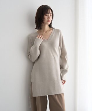 YECCA VECCA Vネックドロストデザインニット Lime Green