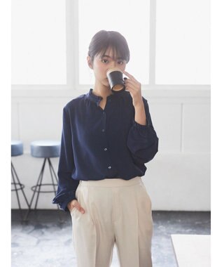 earth music&ecology ２ＷＡＹスタンドフリルブラウス Navy