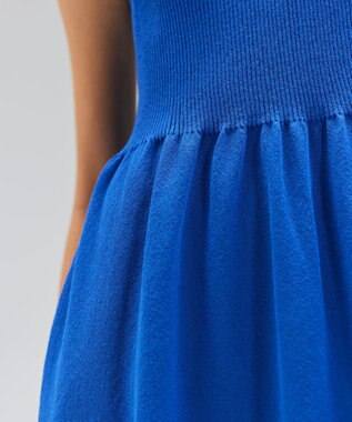 BEIGE， 【洗える】MILANO / リネン混シアーニットAラインワンピース Blue