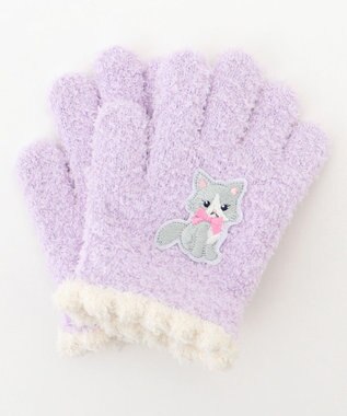 ANY KIDS アニマル刺繍手袋 ラベンダー（ネコ）