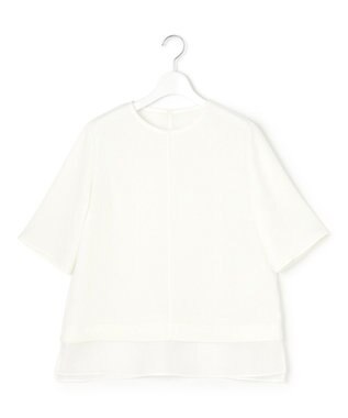 23区 【吸水速乾/UVカット/接触冷感】ストレッチジョーゼット シアーコンビ カットソー ホワイト系