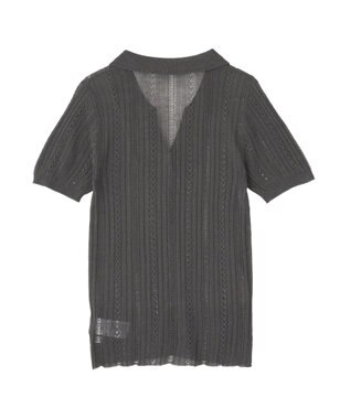 CRAFT STANDARD BOUTIQUE レースニット衿付き半袖カーディガン Dark Gray