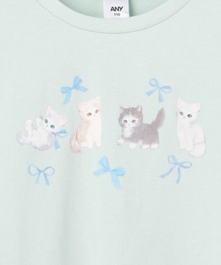 ANY KIDS 【綿100%】ネコアソート 長袖Tシャツ ミント