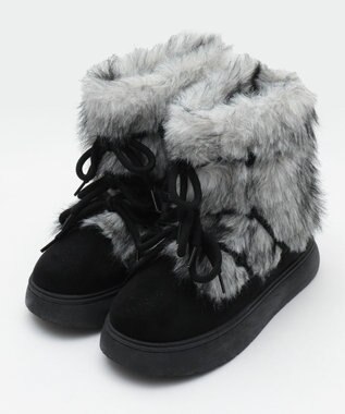 WEGO ボリュームファーレースアップFムートンブーツ ブラック