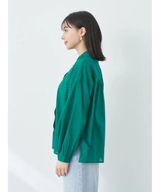 earth music&ecology コットンボイルギャザーシャツ Green