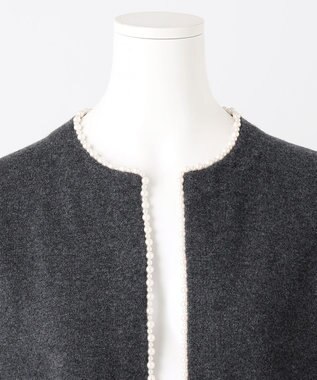 23区 L 【R(アール)】ウールカシミヤ パールトリム カーディガン チャコールグレー系