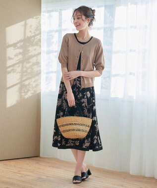 Tiaclasse  【洗える】ハーフスリーブサマーニットカーディガン モカ