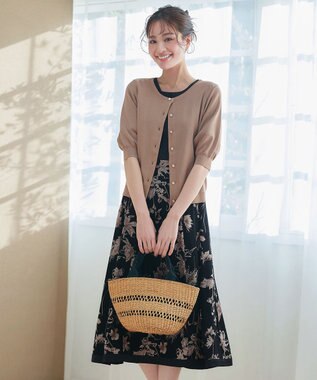 Tiaclasse  【洗える】ハーフスリーブサマーニットカーディガン モカ