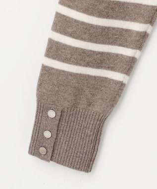 J.PRESS LADIES S 【洗える】SOFT TOUCH WOOL 立ち襟 ボーダー ニット モカ×オフ系