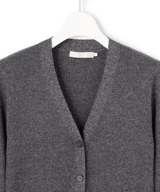 ICB L 【洗える】 エクストラファインメリノリブ Vネックカーディガン グレーラメ系