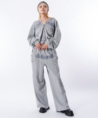 WEGO 【ウエストゴム/ユニセックス着用ITEM】ブリーチハトメスウェットパンツ グレー