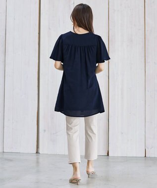 Tiaclasse L 【洗える】フレアスリーブチュニックブラウス ネイビー