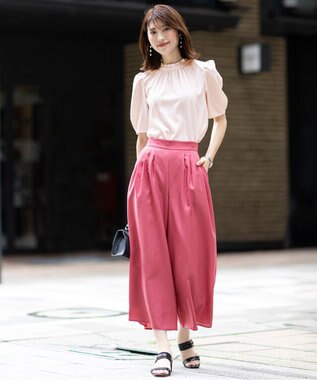 ANY SIS S 【洗える】フリルネックスタンド ブラウス ピンクストライプ