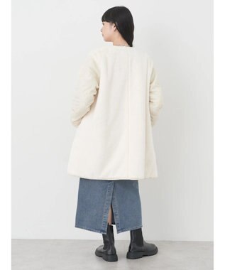 earth music&ecology ファー＆キルティングリバーシブルコート Ivory